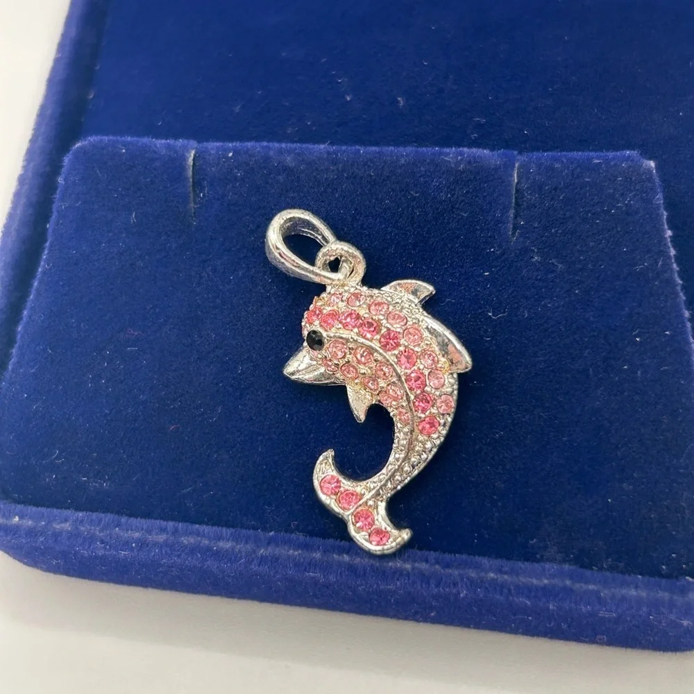 Elegant Silver Pink Black Crystal Dolphin Pendant Only​​